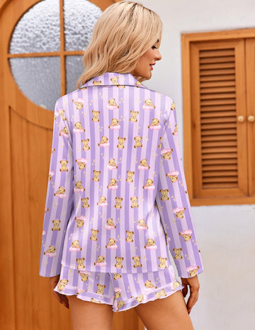 ekouaer-teddy-satin-ruffled-pyjama-langarm-shorts image 5