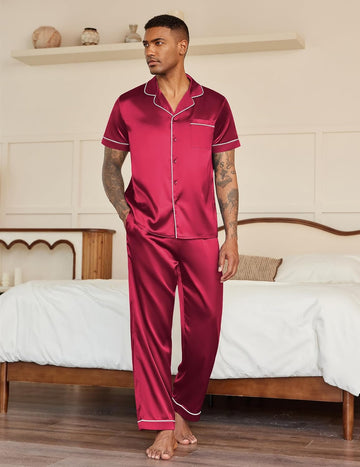 ekouaer-pajama-sets-satin-pyjama-herren-kurzarm-langhose image 6