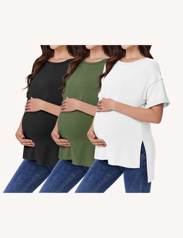 ekouaer-maternity-umstandsshirt-3er-pack-kurzarm-oversize image 3