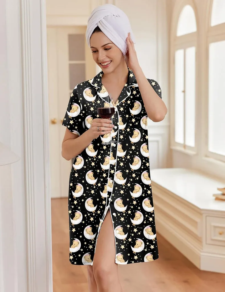 ekouaer-nightgowns-button-down-nachthemd-kurzarm image 1