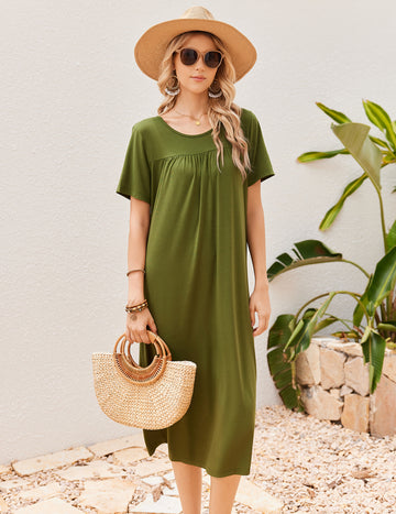 ekouaer-nightgowns-bambus-nachthemd-kurzarm-midi image 3