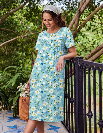 ekouaer-nightgowns-nachthemd-blumen-kurzarm-taschen image 5