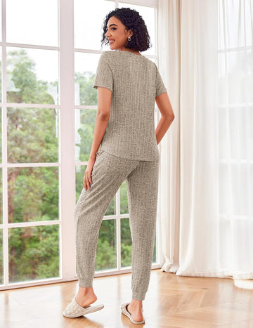 ekouaer-pajama-sets-rib-knit-lounge-set-jogger-2-teilig image 7