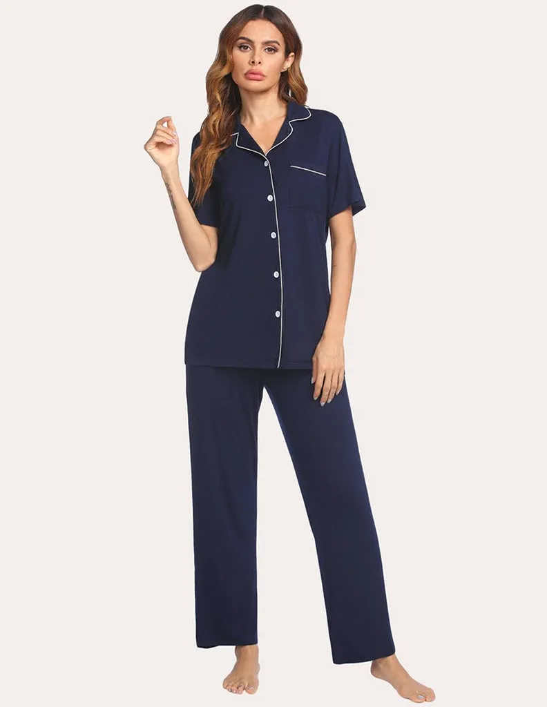 ekouaer-pajama-sets-schlafanzug-kurzarm-lange-hose-mit-paspel image 1