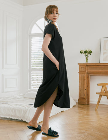 ekouaer-nightgowns-a-linie-nachthemd-lang-taschen-v-ausschnitt image 4