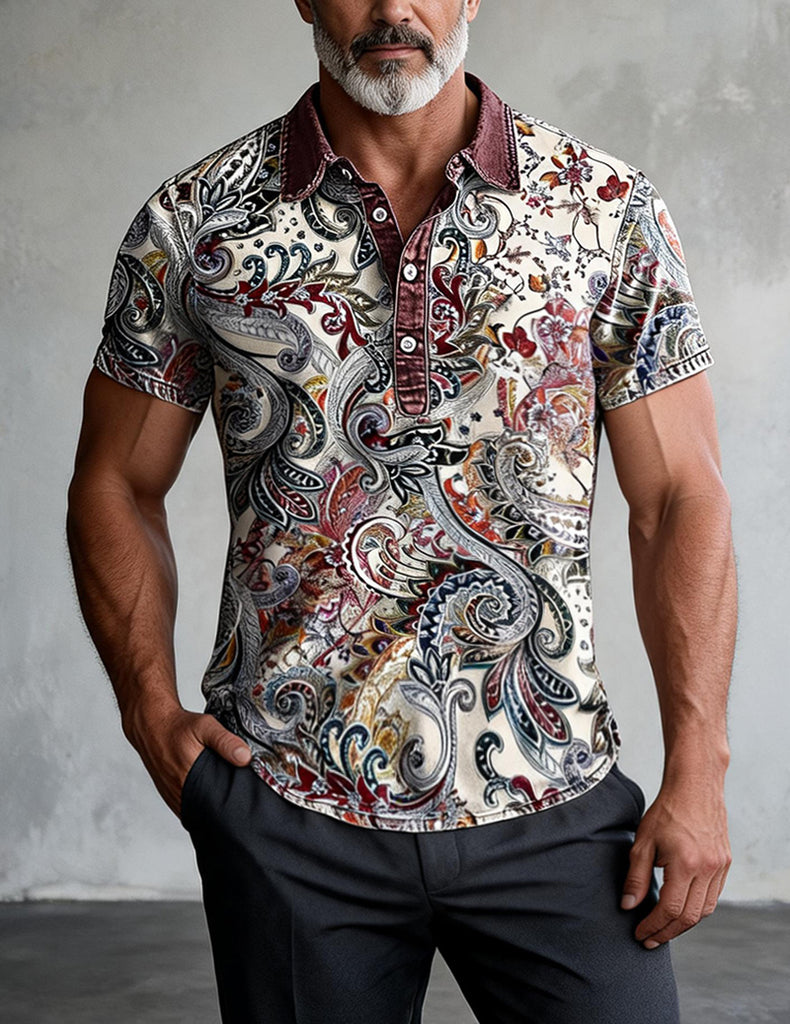 ekouaer-men-vintage-polohemd-kurzarm-ethnic-print image 1