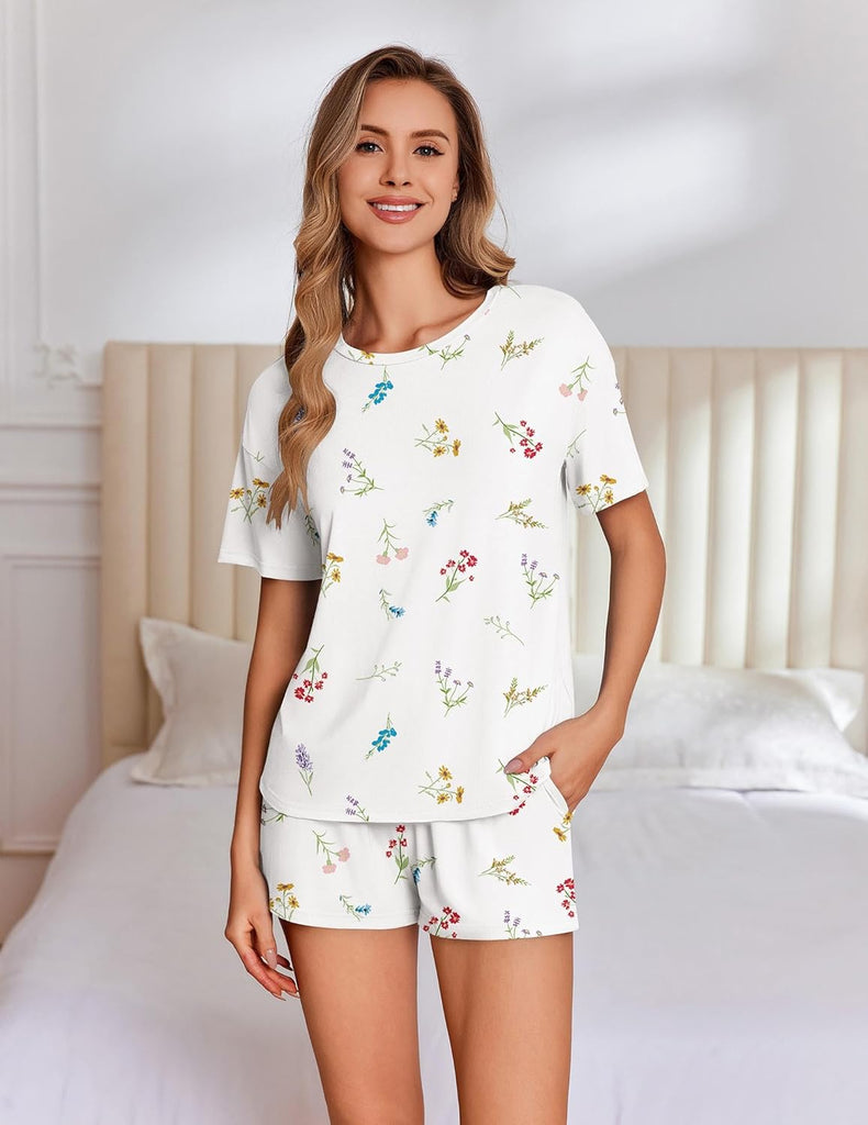 ekouaer-pajama-sets-bambus-pyjama-shorts-rundhals image 1