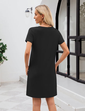 ekouaer-nightgowns-cotton-v-neck-nachthemd-kurzarm image 3