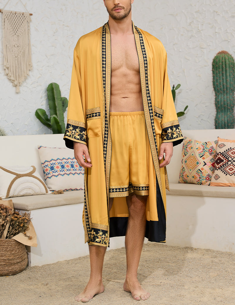 ekouaer-men-barock-morgenmantel-grau-satin-shorts-set image 7
