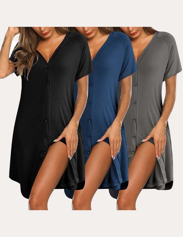 ekouaer-pajama-sets-button-nachthemd-3er-pack-knielang image 1