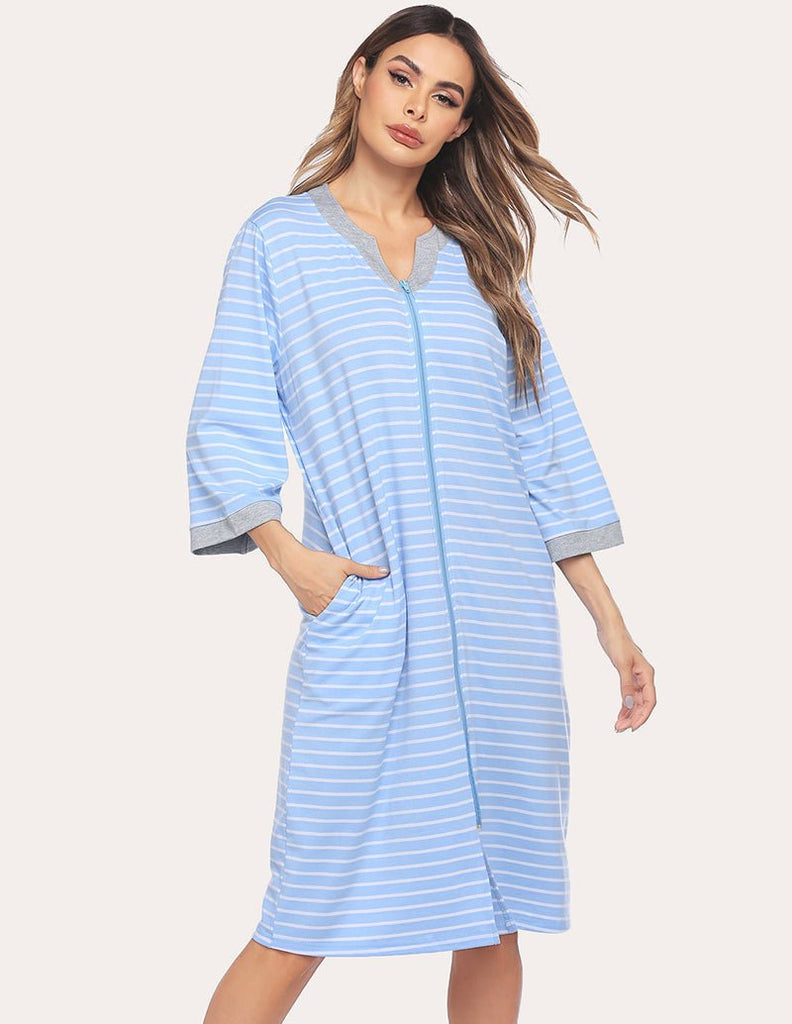 ekouaer-robes-zipper-robe-3-4-sleeve-morgenmantel-reissverschluss image 1