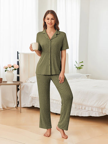 ekouaer-pajama-sets-pyjama-stretch-knopfleiste-lang image 3