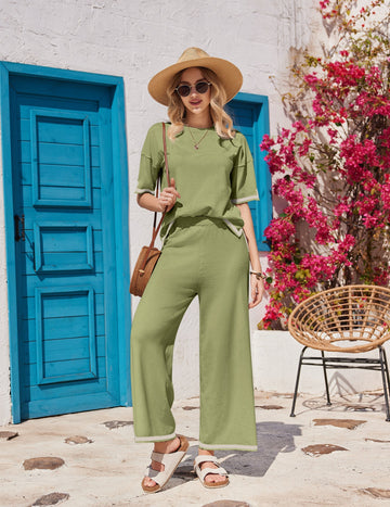 ekouaer-pajama-sets-knit-zweiteiler-wide-leg-hose-viskose image 7