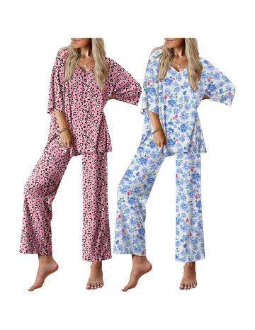 ekouaer-pajama-sets-2-pack-kurzarm-schlafanzug-damen image 4