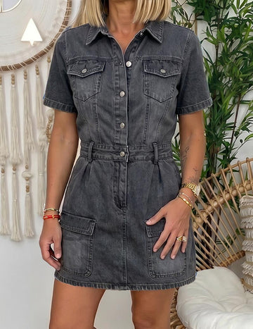 ekouaer-nightgowns-denim-minikleid-kurzarm-knopfleiste image 5