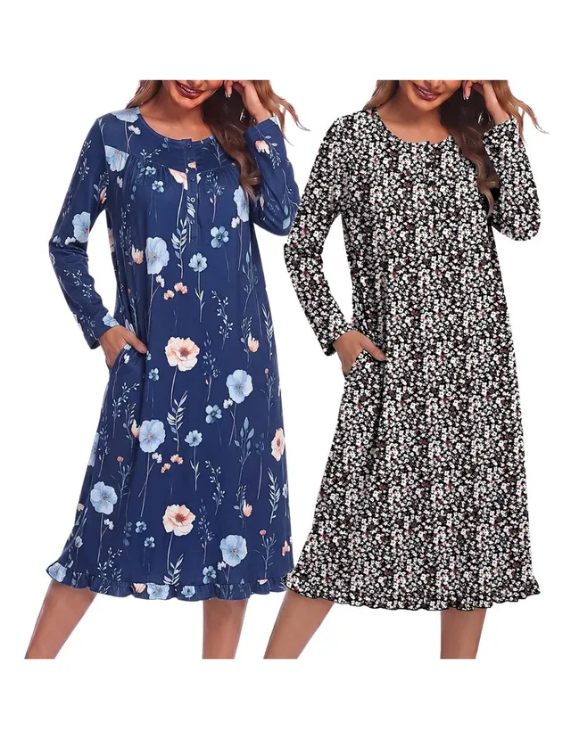 ekouaer-nightgowns-langarm-nachthemd-2er-pack-pink-floral image 1
