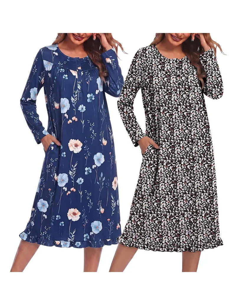 ekouaer-nightgowns-langarm-nachthemd-2er-pack-pink-floral image 1