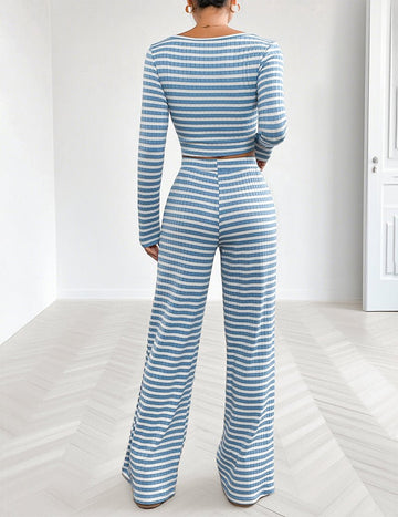 ekouaer-pajama-sets-streifen-langarm-pyjama-hose-oberteil-stretch image 3