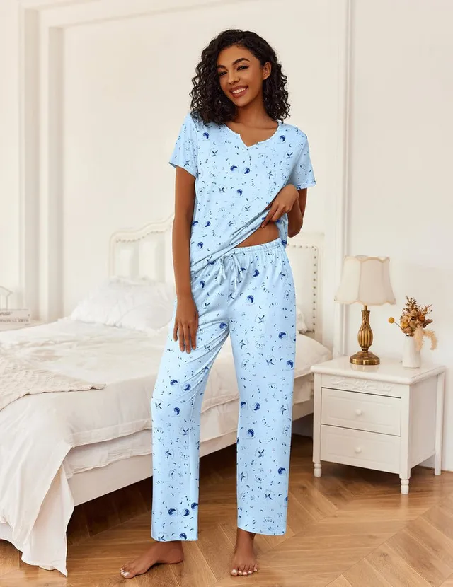 ekouaer-pajama-sets-2-teiler-v-ausschnitt-kurzarm image 1