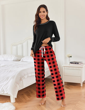 ekouaer-classic-plaid-pyjama-langarm-karo-rundhals-set image 4