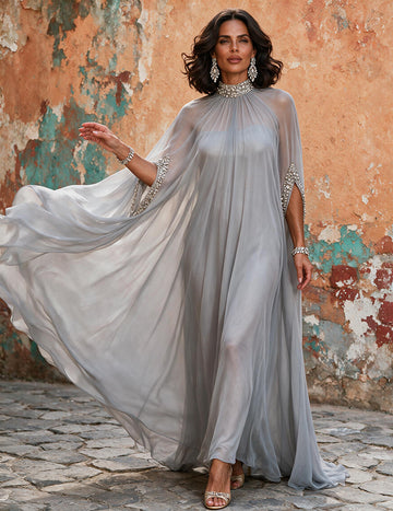ekouaer-nightgowns-abendkleid-damen-lang-cape-perlen-chiffon image 2