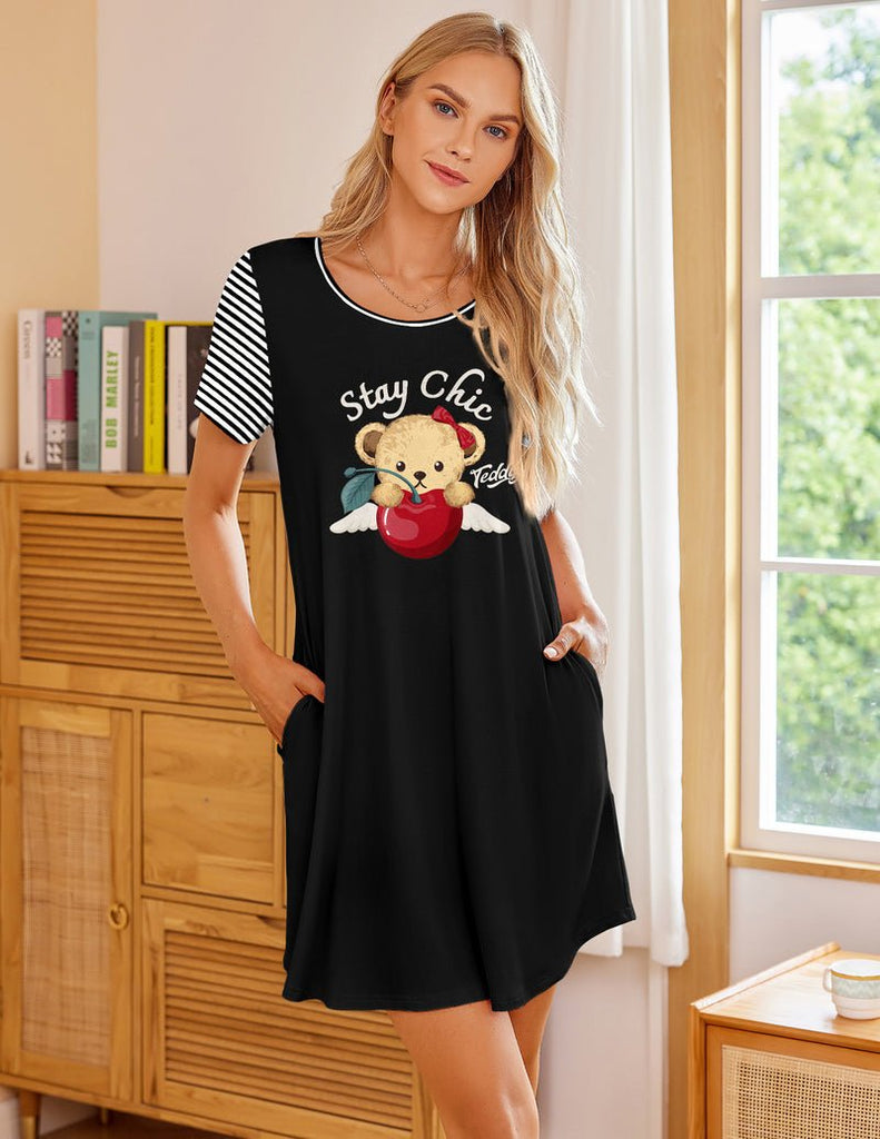 ekouaer-nightgowns-sleepshirt-taschen-kurzarm-bedruckt image 1