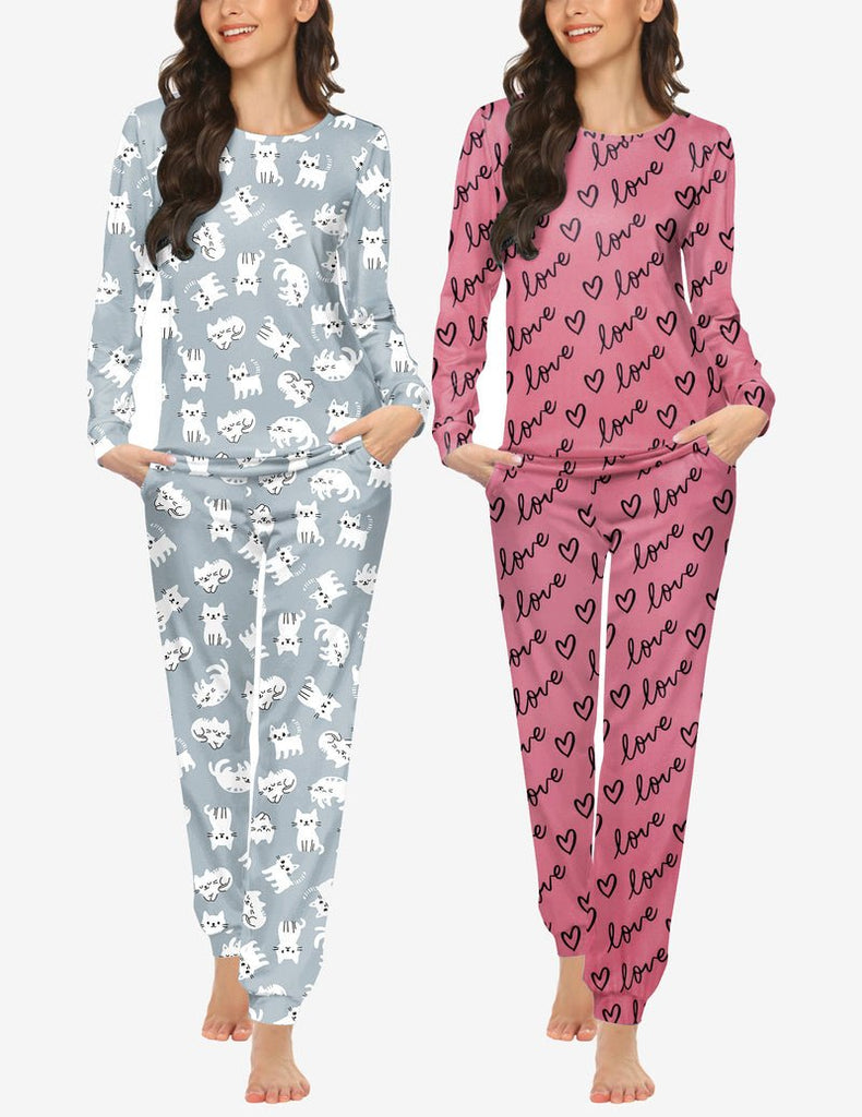 ekouaer-pajama-2er-schlafanzug-langarm-mit-jogger-hose image 1