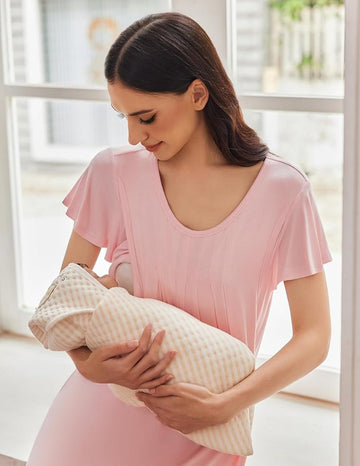 ekouaer-maternity-stillnachthemd-kurzarm-plissee image 3