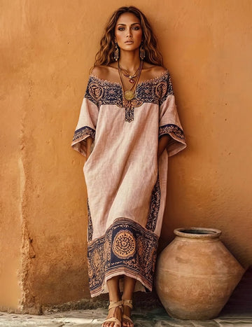 ekouaer-nightgowns-boho-maxikleid-off-shoulder-leinen-blau image 3