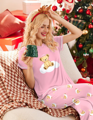 ekouaer-pajama-sets-short-sleeve-capri-set-damen-v-ausschnitt image 5