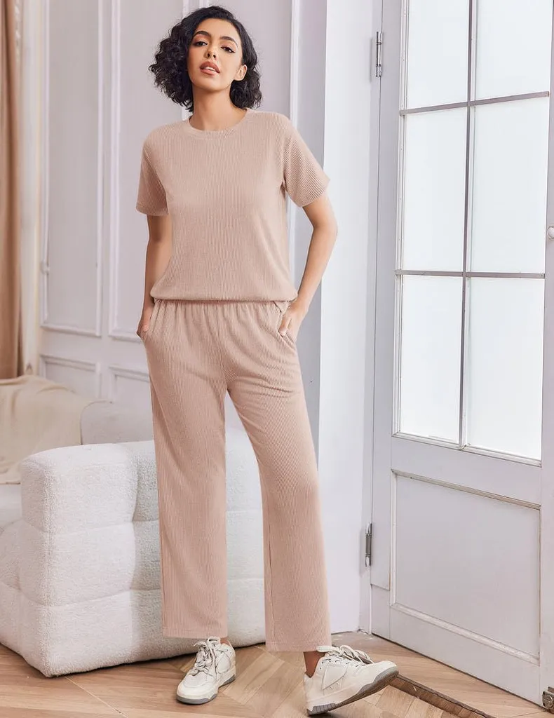 ekouaer-pajama-sets-lounge-set-2-teilig-kurzarm-mit-taschen image 1