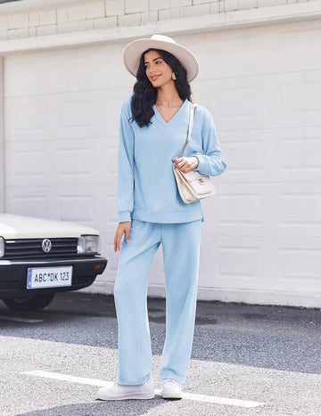 ekouaer-pajama-sets-fleece-schlafanzug-langarm-v-ausschnitt-taschen image 5