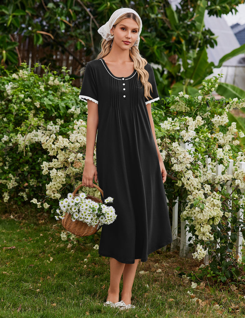 ekouaer-nightgowns-nachthemd-damen-navy-kurzarm-floral image 3