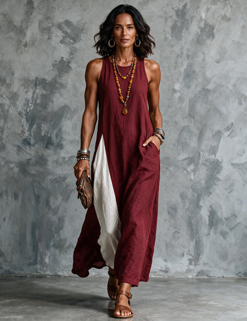 ekouaer-nightgowns-maxikleid-colorblock-seitenschlitz-rmellos image 5