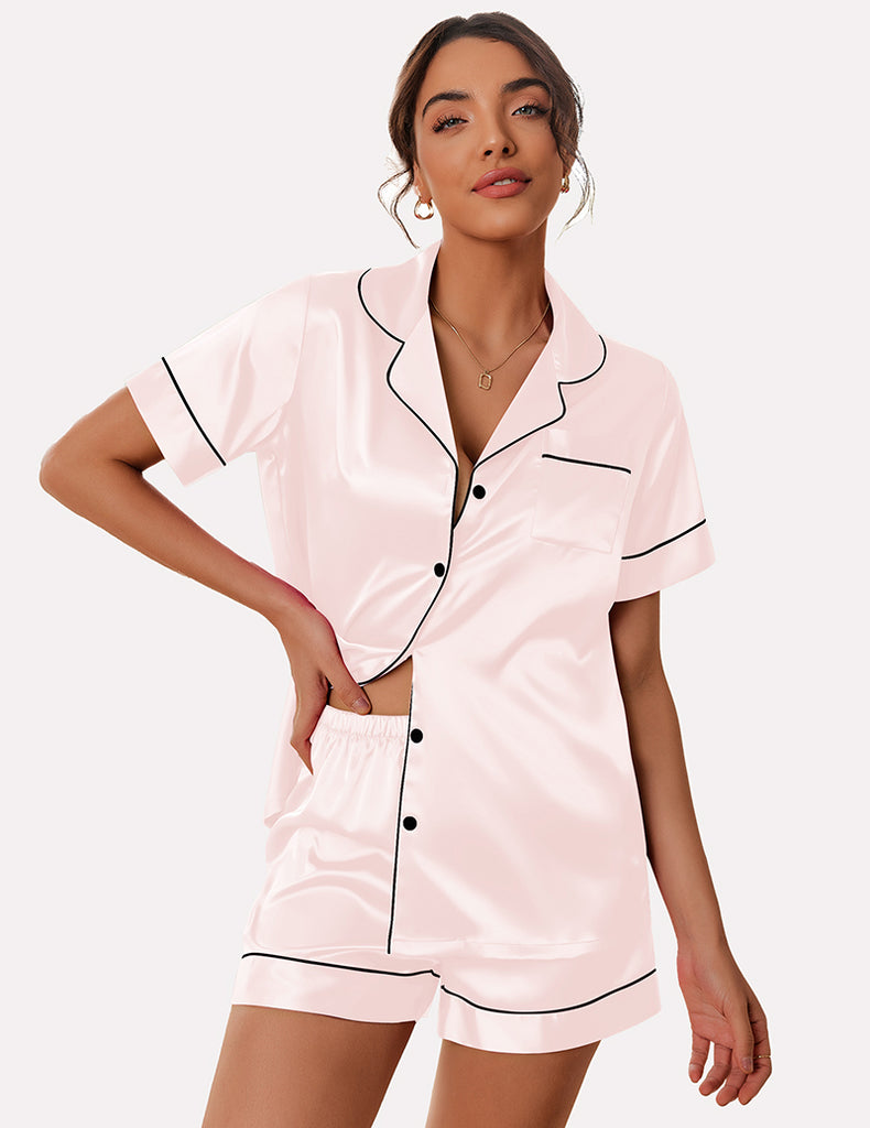 ekouaer-pajama-sets-classic-satin-pyjama-kurz-mit-shorts image 1