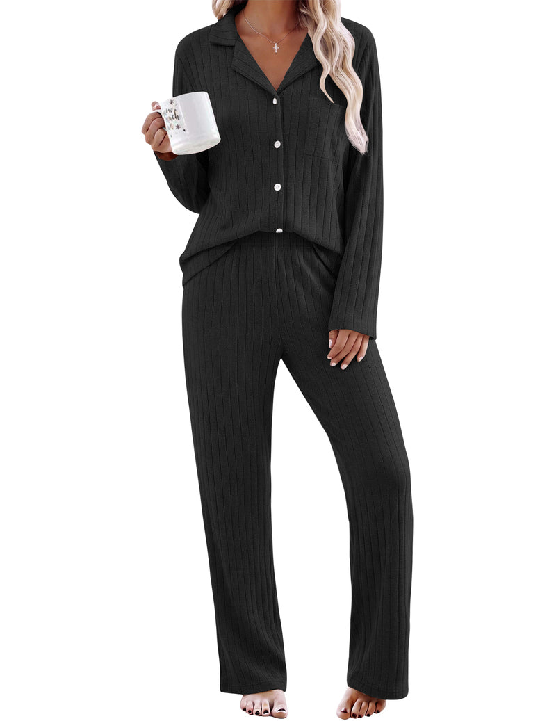 ekouaer-pajama-sets-schlafanzug-gerippt-langarm-hellblau image 5