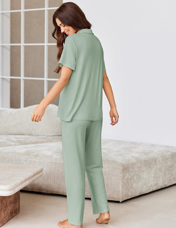 ekouaer-pajama-sets-kurzarm-knopf-pyjama-schwarz image 5