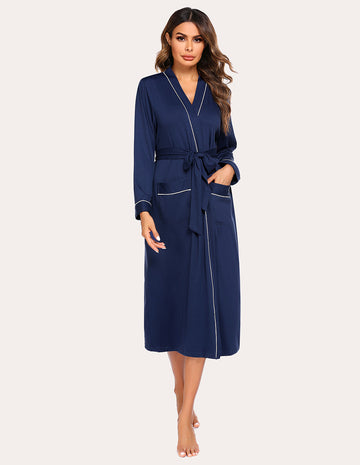 ekouaer-robes-morgenmantel-kurz-g-rtel-taschen-langarm image 2