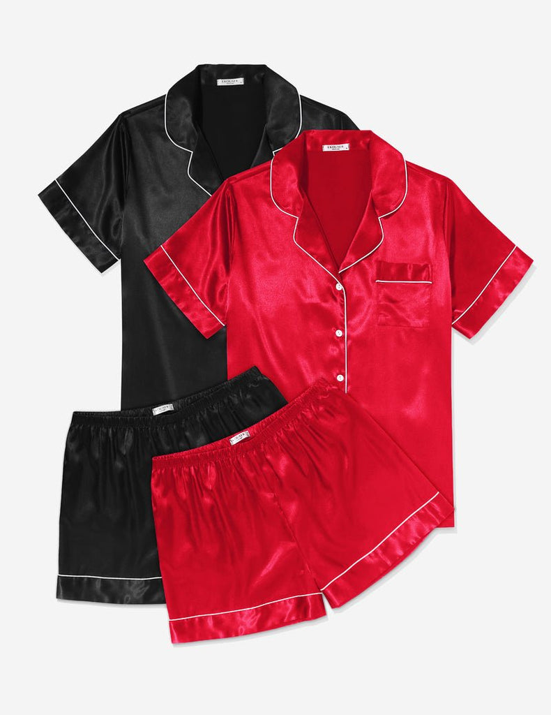 ekouaer-pajama-sets-2er-satin-pyjama-kurz-shorts-knopfleiste image 1