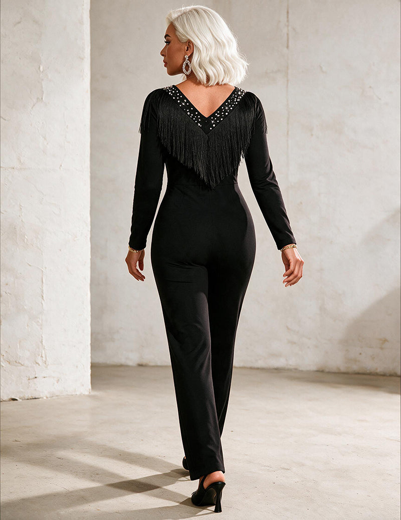 ekouaer-jumpsuit-v-ausschnitt-fransen-schwarz-overall image 4