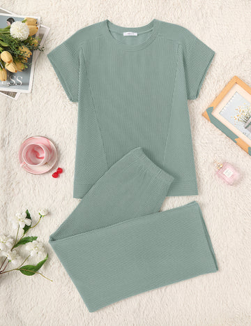 ekouaer-ribbed-pyjama-2-teilig-gerippt-mit-weiter-hose image 7