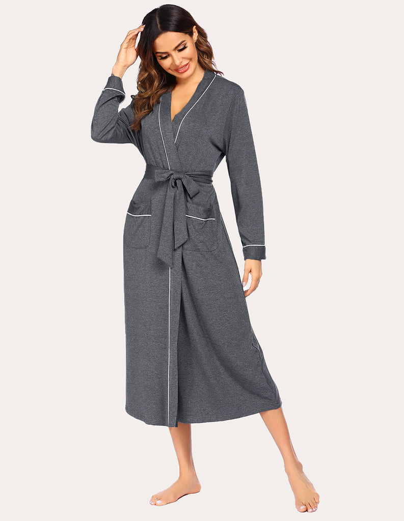 ekouaer-robes-morgenmantel-kurz-g-rtel-taschen-langarm image 1