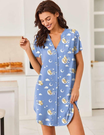 ekouaer-nightgowns-teddy-v-neck-nachthemd-knopfleiste-kurzarm image 7