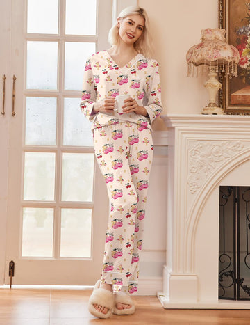 ekouaer-pyjama-set-2er-langarm-v-ausschnitt-schlafanzug image 5
