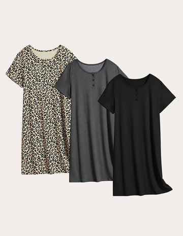 ekouaer-nachthemd-damen-kurzarm-3er-pack-knielang image 3