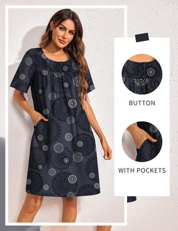 ekouaer-nightgowns-hauskleid-knielang-mit-taschen-floral image 5