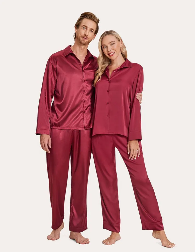 ekouaer-pyjama-set-satin-langarm-knopfleiste-mit-taschen image 1