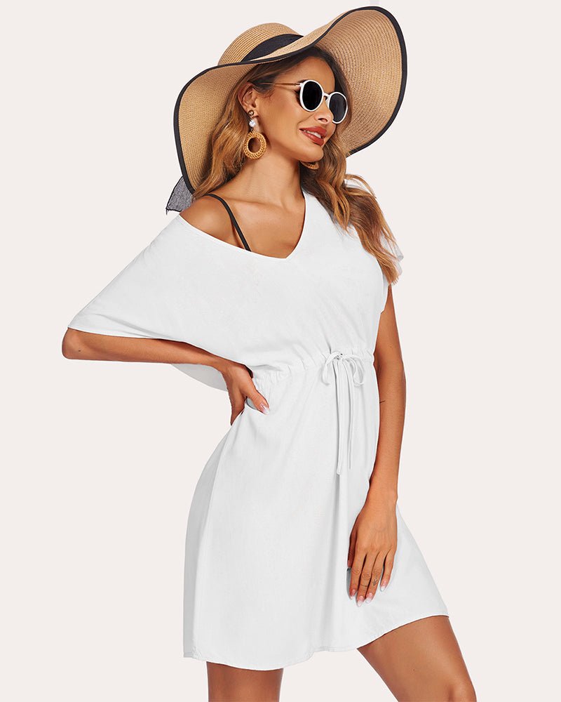 ekouaer-swimwear-strandkleid-v-ausschnitt-kurzarm-rayon-uni image 1