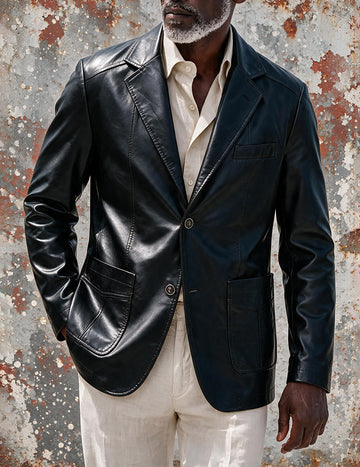 ekouaer-men-kunstleder-blazer-slim-fit-schwarz-2-knopf image 5