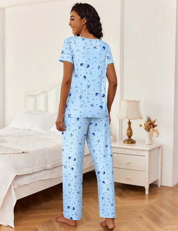 ekouaer-pajama-sets-2-teiler-v-ausschnitt-kurzarm image 3